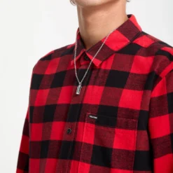 Caden Plaid Shirt - Lifeguard Red -Volcom Store A0532506 LRD 5
