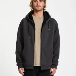 Single Stone Lined Zip Hoodie - Heather Black