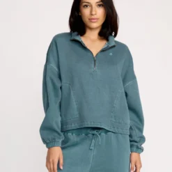 Stone Soft Quarter Zip Sweatshirt - Emerald Green