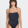 Simply Seamless Crossback One Piece Swimsuit - BLACK -Volcom Store O3012500 BLK F